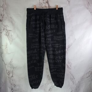 Beautiful Disaster Sweatpants Women Large Black Gray Jogger High Rise Identity